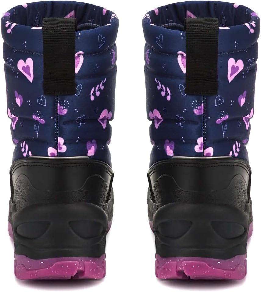 Girls Size 9 US Waterproof Reflective Winter Snow Boots Slip Resistant (Toddler/Little Kid) Floral Pink and Purple