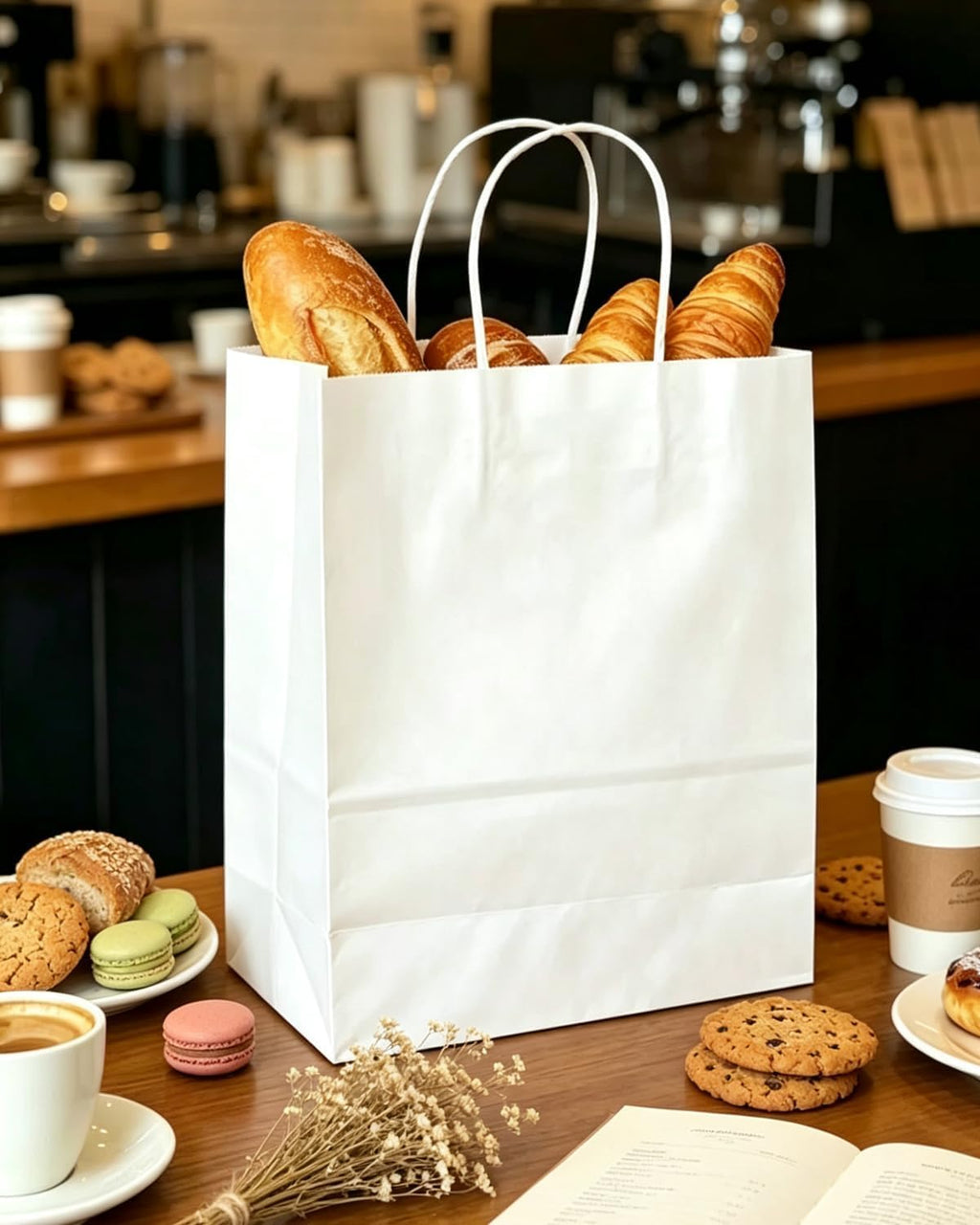 50-Packs White Paper Gift Bags with Handles Bulk 13"x10.3"x4.6" Large Size Party Favor Bags Multiple Uses