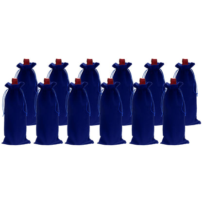 12pcs Velvet Wine Bottle Bags Wine Gift Bags with Double Dark Blue