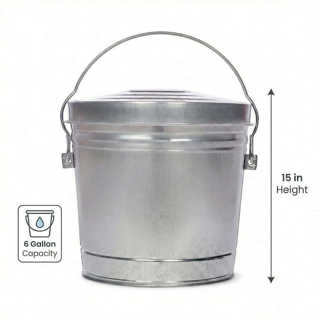 6 Gallon Outdoor Garbage Can, Galvanized Metal Trash Can with Locking Lid, Rust & Weather Resistant Storage Bin for