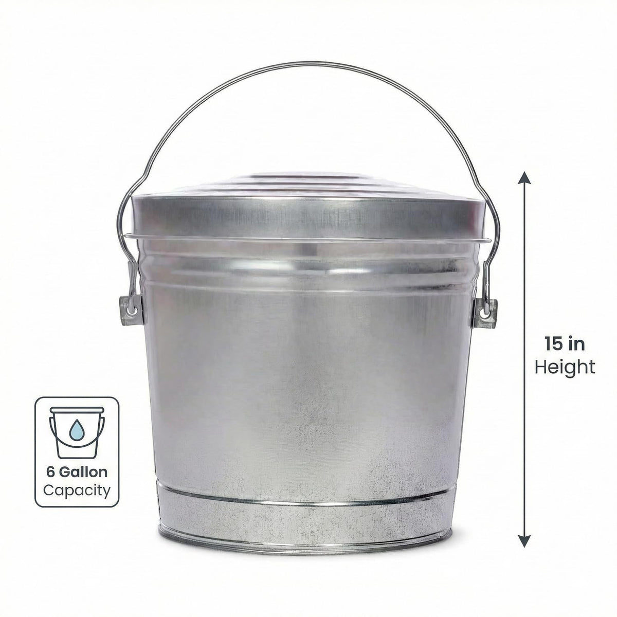6 Gallon Outdoor Garbage Can, Galvanized Metal Trash Can with Locking Lid, Rust & Weather Resistant Storage Bin for