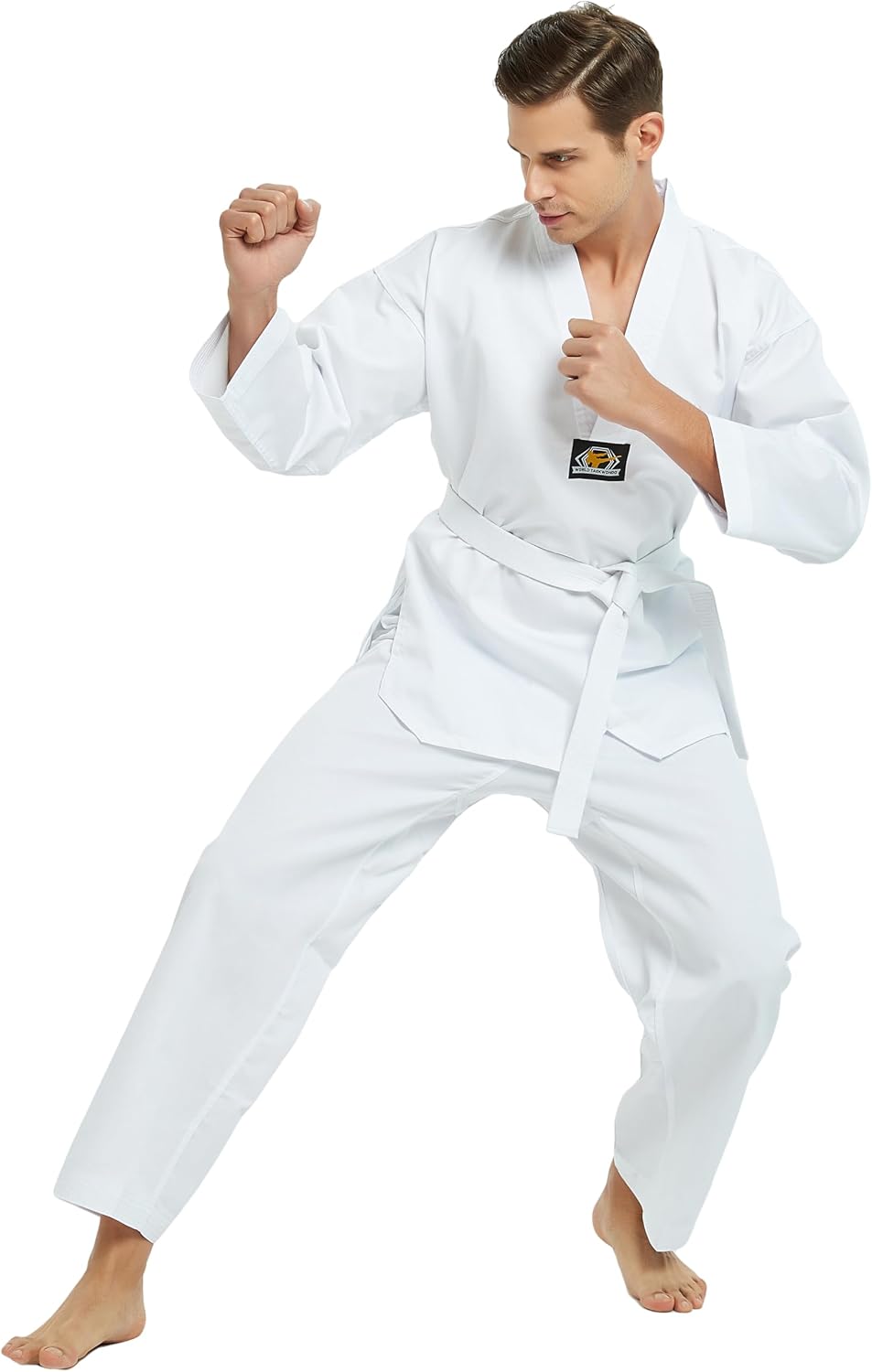 V-Neck Taekwondo Uniform for Kids Adults, TKD Dobok Martial Art | Durable 7.5 oz polyester cotton, V-neck jacket