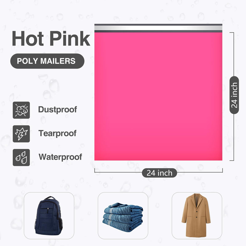 Extra Large Poly Mailers 24x24 Inch Hot Pink 50 Pack Shipping Bags