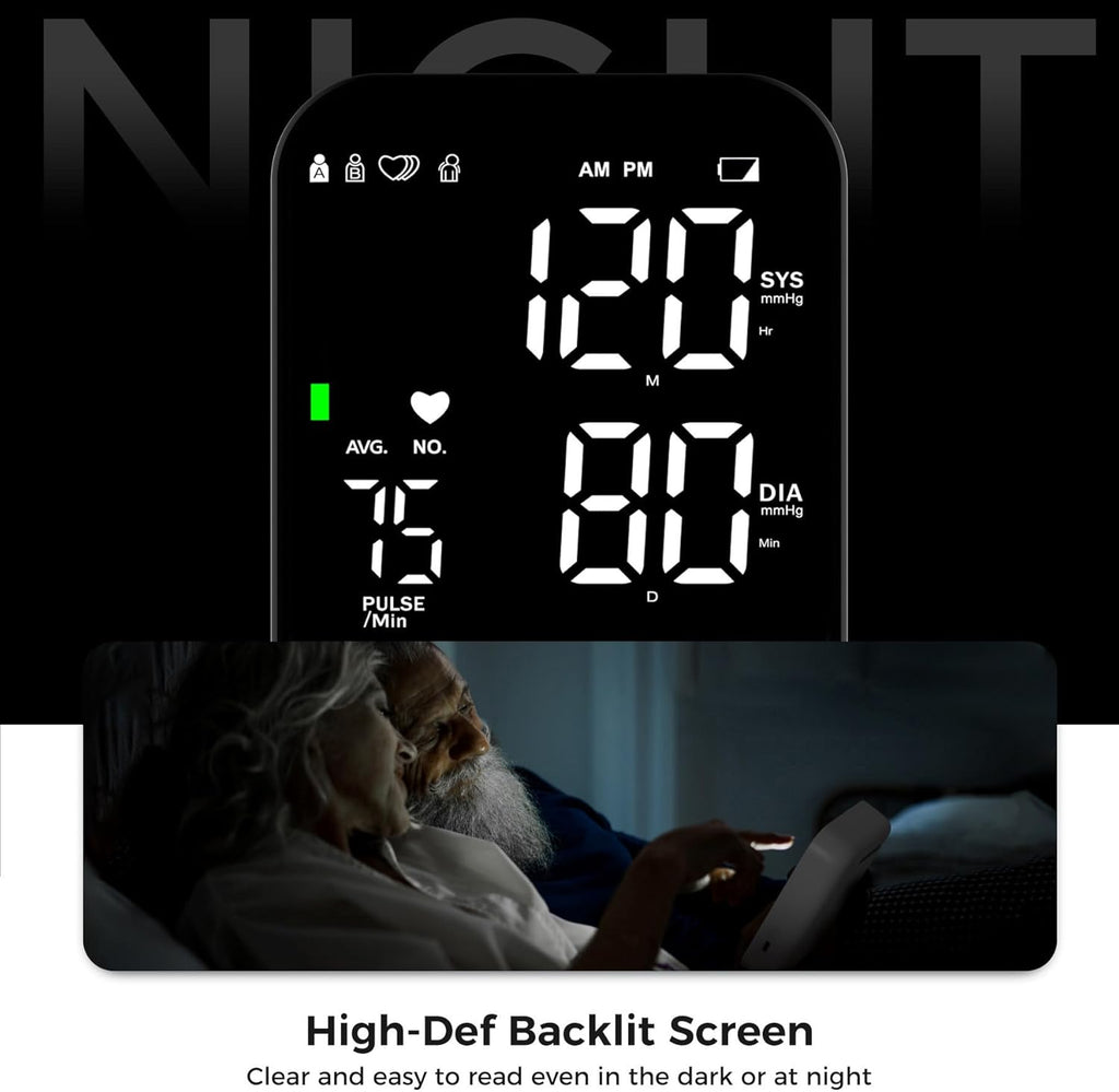 Blood Pressure Monitor Upper Arm Machine Accurate Adjustable BP Cuff Kit Led Backlit Display 2 Users 240 Sets Memory