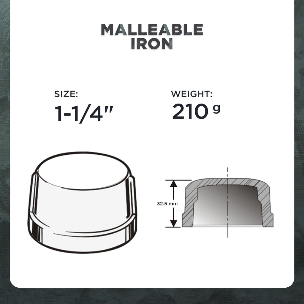 Supply Giant HNDQ0114 1-1/4" Galvanized Malleable Iron Pipe Cap for 150 lb Applications, with Female Thread, 1-1/4 in