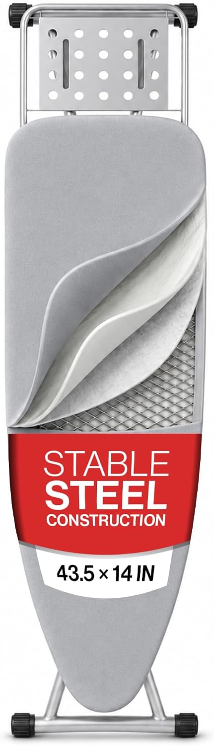 Full Size Ironing Board, Sturdy Frame, Heat Resistant Cover, Iron Rest | Stable Steel Construction, Wide Ironing