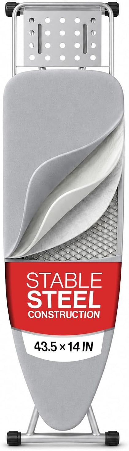 Full Size Ironing Board, Sturdy Frame, Heat Resistant Cover, Iron Rest | Stable Steel Construction, Wide Ironing
