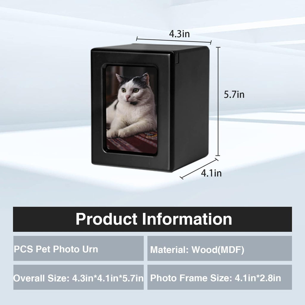 PCS Cat Urn for Ashes - Photo Urn, Black Small Pet Cremation Box