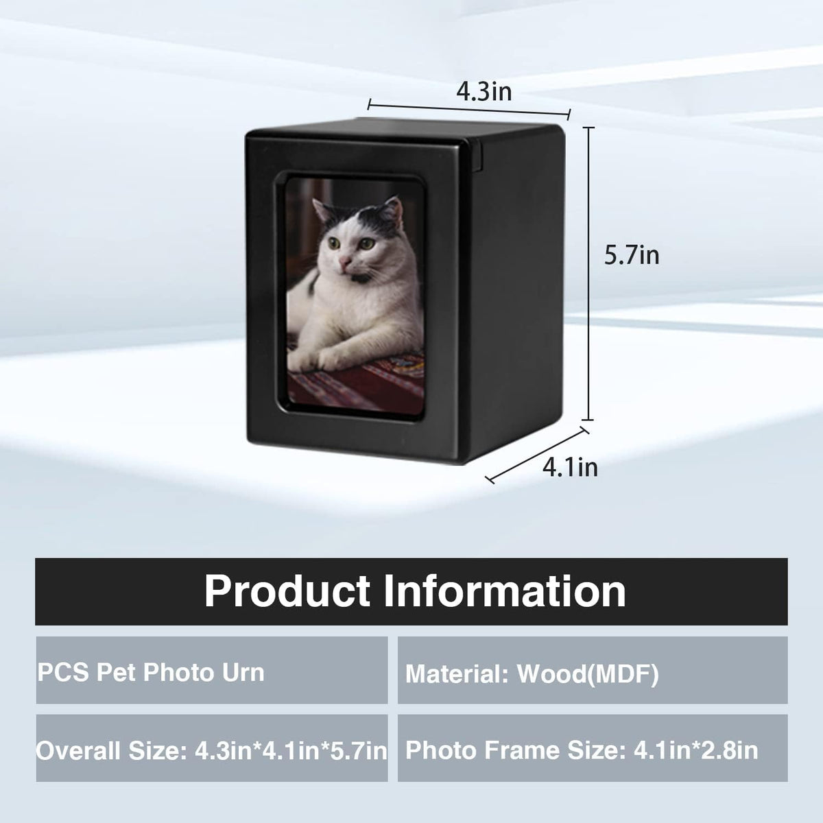 PCS Cat Urn for Ashes - Photo Urn, Black Small Pet Cremation Box