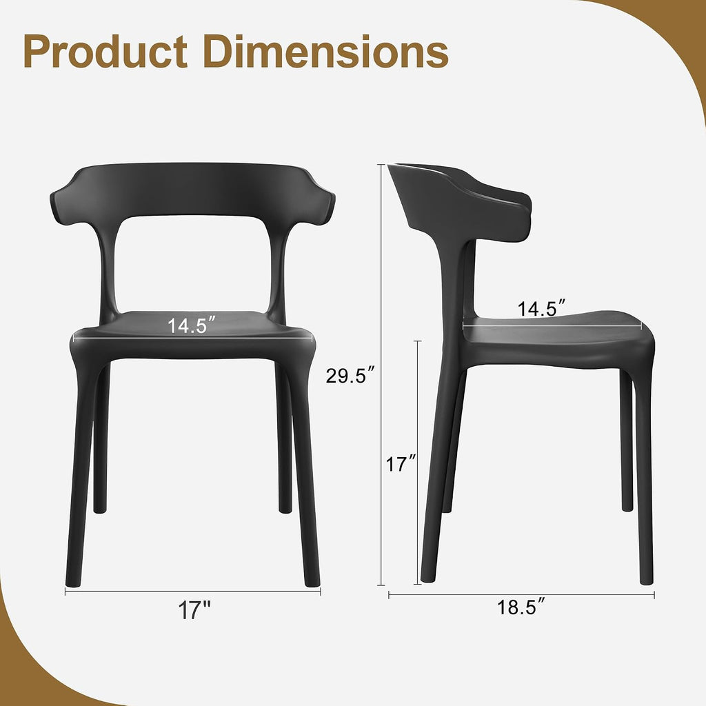4 Pack Plastic Stacking Chairs, Stackable Dining Chairs for Kitchen Patio, Portable Indoor Outdoor Use, No Assembly