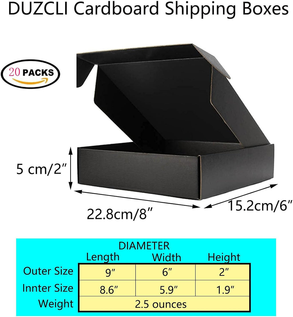 Black Shipping Boxes 9x6x2 Inches, 20 Pack