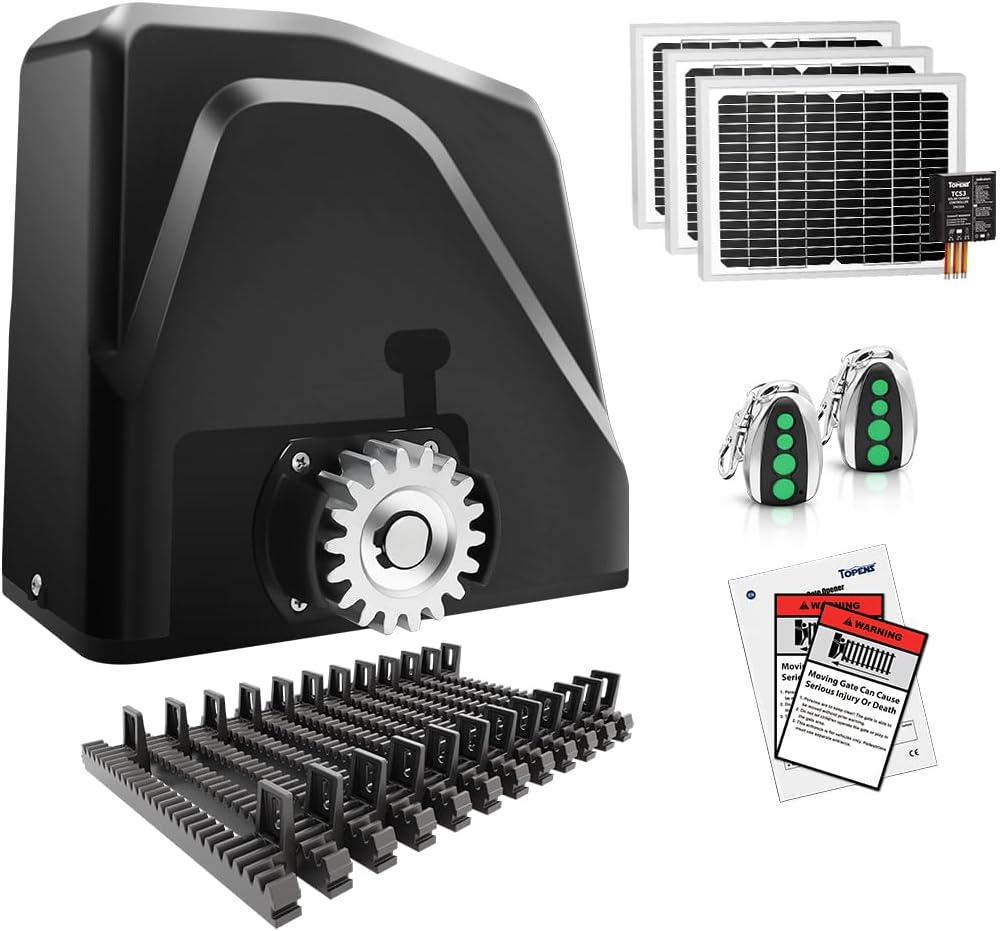 DKR1100ST Solar Sliding Gate Opener Rack Drive Automatic Gate Motor for Heavy Driveway Slide Gates Up to 2600 Pounds