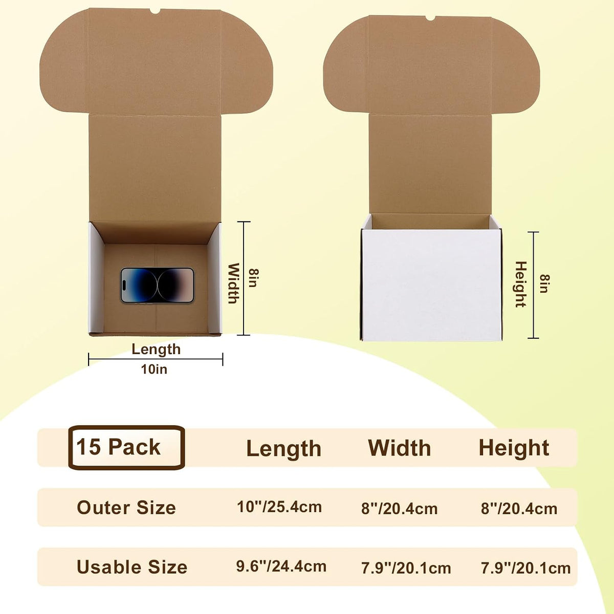 10X8X8 Shipping Box Set of 15, 10 x 8 x 8 Small White Corrugated Cardboard Mailer Box for Packing, Mailing, Small