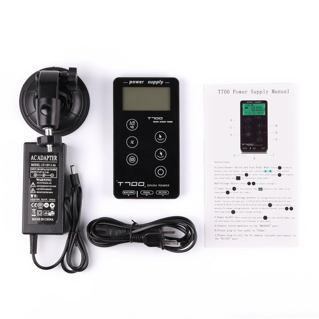 T700 Tattoo Power Supply 3-18v Professional Tattoo Power Supply Box for Coil & Rotary Tattoo Machine, 6 Preset