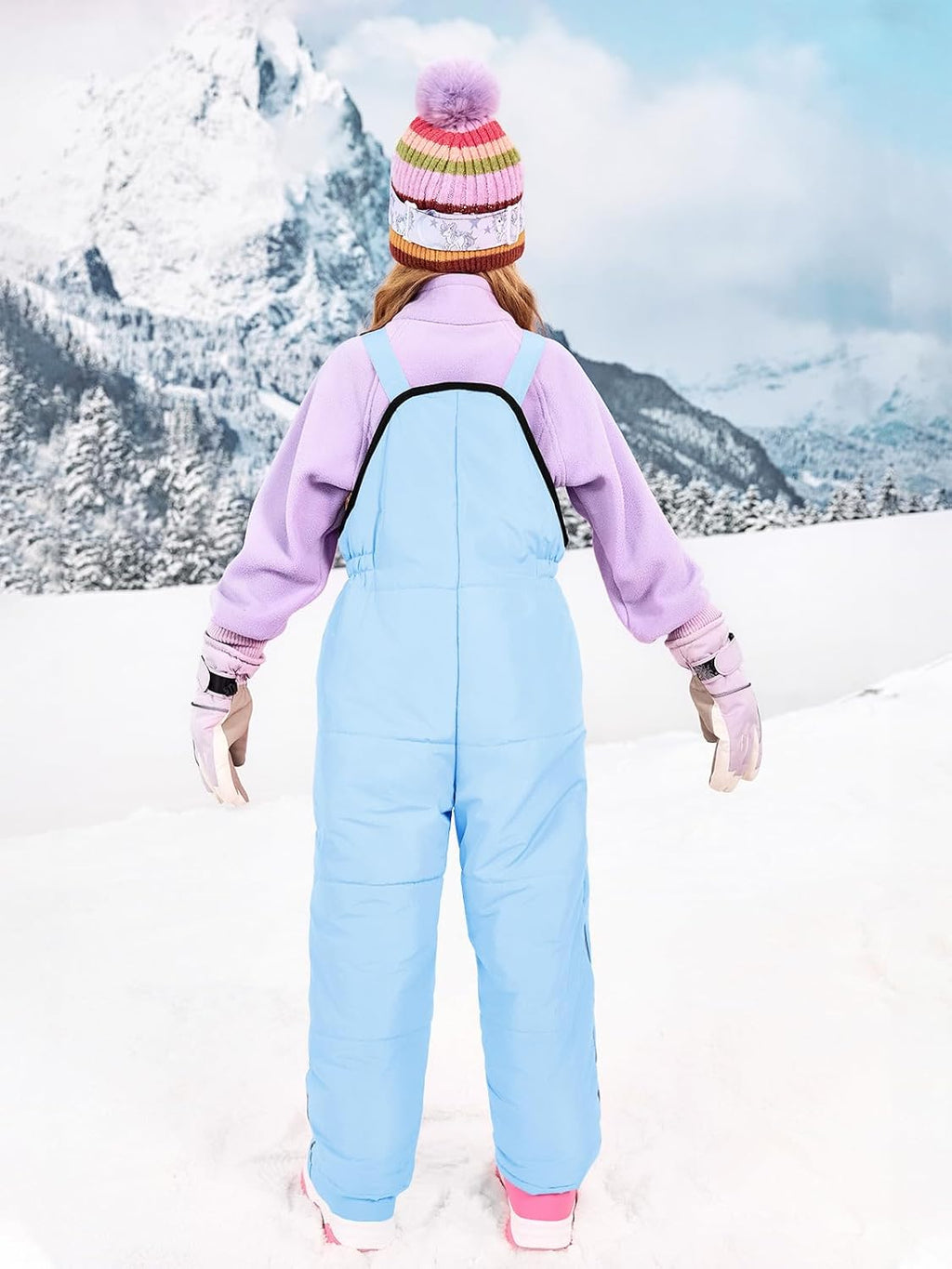 Girls Snow Bibs Kids Fleece Lined Waterproof Ski Pants Overalls with Pockets 4-12 Years