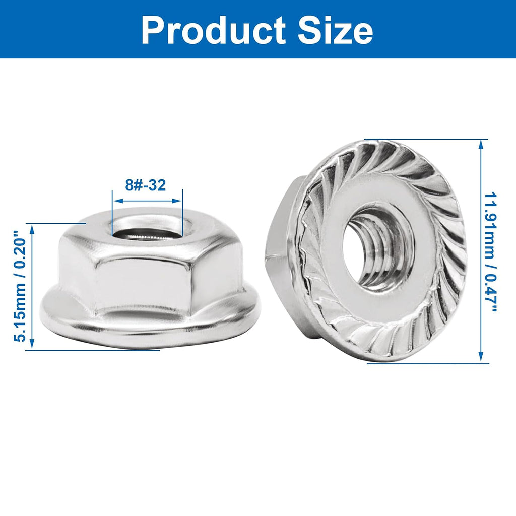Bonsicoky #8-32 Serrated Flange Nuts, 50 Pack, Silver