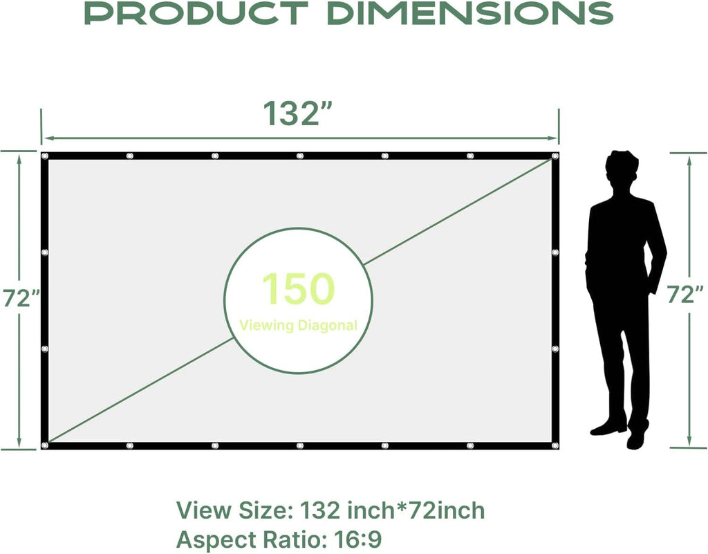 150inch Outdoor Projector Screen Anti Crease Portable Movie Screen | Projector Screen Outdoor, Washable, 16:9