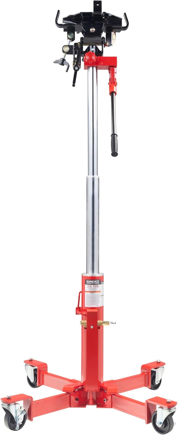 1,000 lb. Air and Hydraulic Telescopic Transmission Jack with Adjustable Saddle Arms, 35.5 in. to 73.5 in. Lift