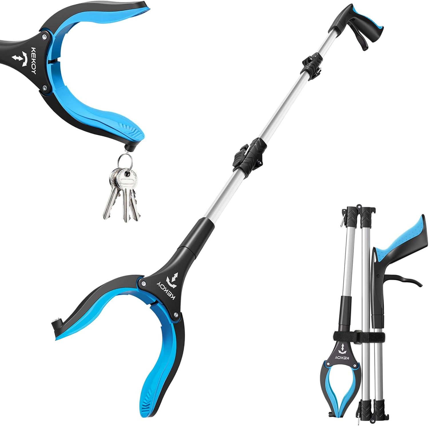 36inch Grabber Reacher Tool for Seniors, Foldable Reacher Grabbers Pickup Stick with Anti-Slip 360° Rotating Jaw, 4"