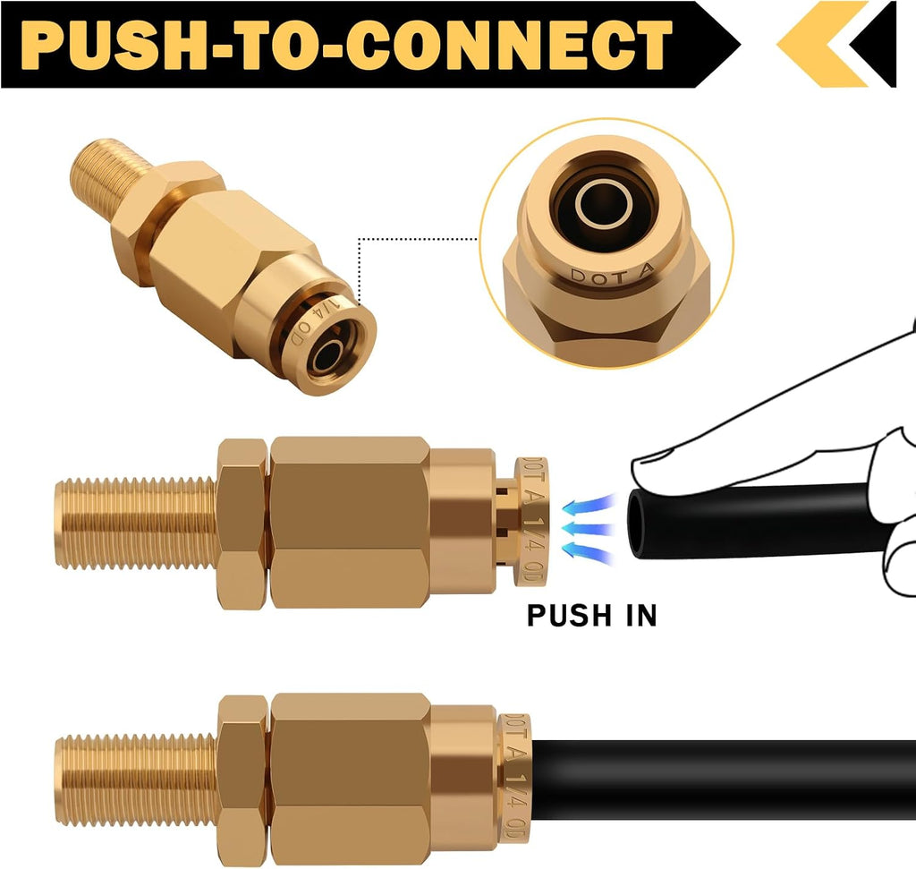 CheeMuii 2PCS 1/4" Brass DOT Inflation Schrader Valve DOT Push Lock Fitting