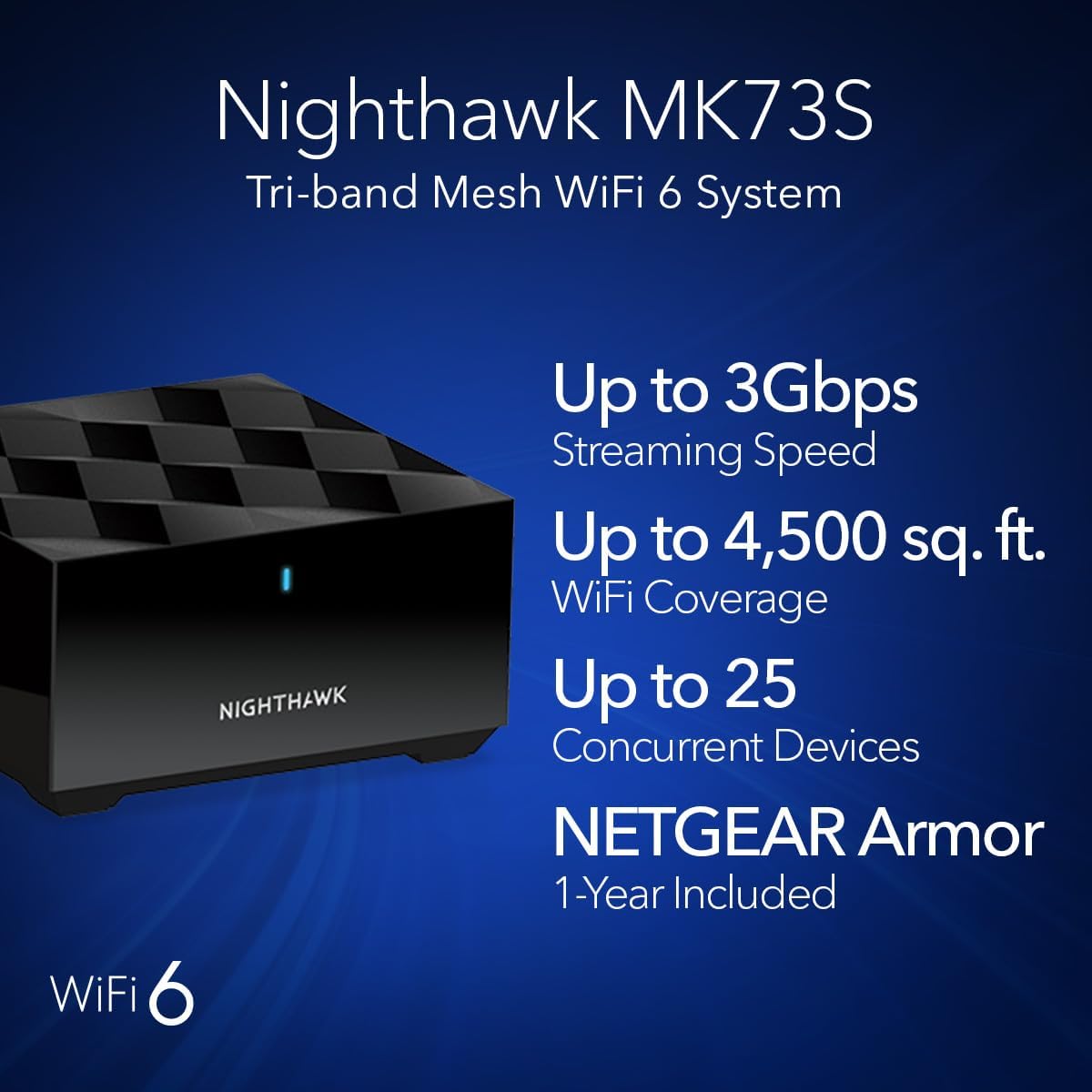 Nighthawk Tri-Band Whole Home Mesh WiFi 6 System (MK73S) – Router + 2 Satellite Extenders - 3Gbps Speed - Coverage up