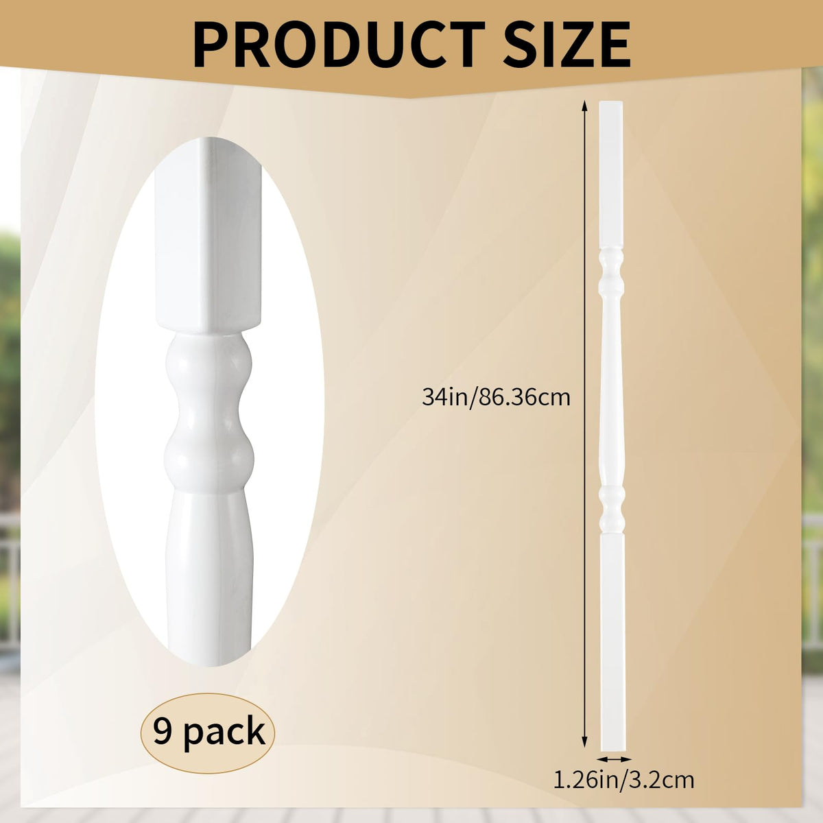 Vinyl Railing Spindles, 1 1/4" Sq X 34", Vinyl Railing, 9 Pack