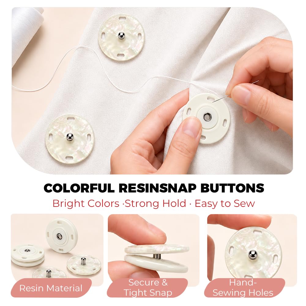 10 Set Shell‑Like Resin Snap Buttons 18mm, White