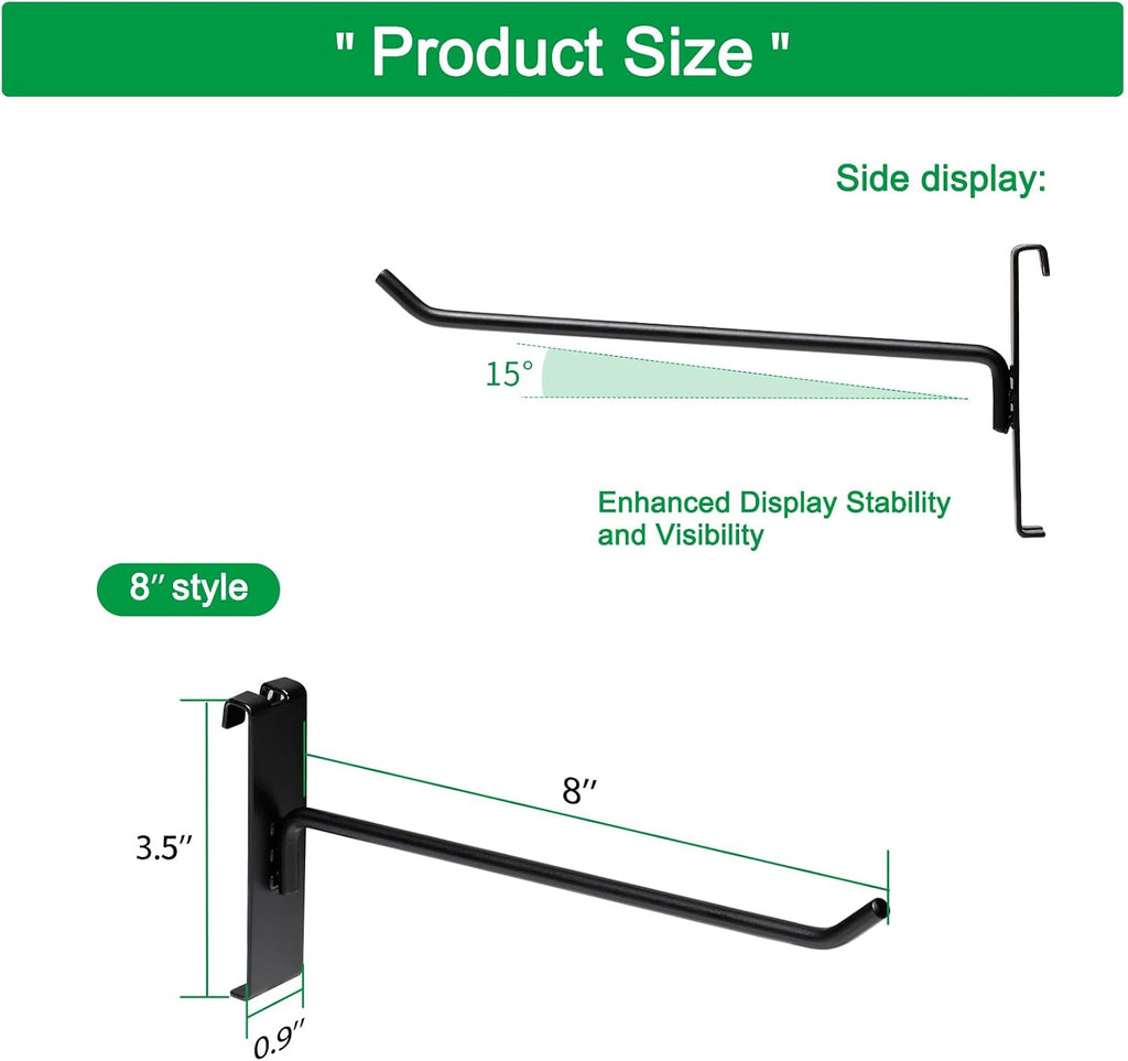 8 Inch Gridwall Hooks, Grid Panel Hanging Hooks for Retail, Home, and Workspace Organization, Displays, and Storage