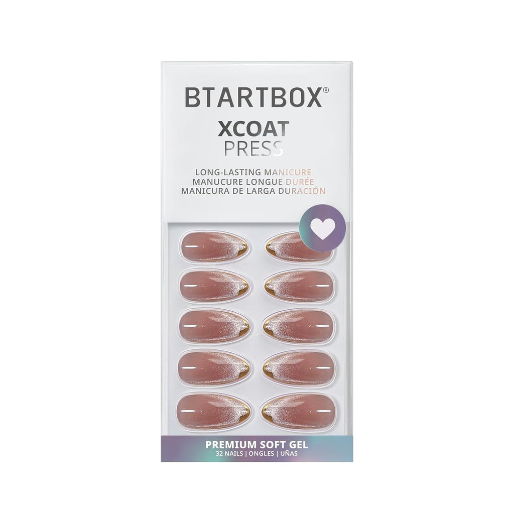 Press On Nails, Medium Almond Nude Fake Nails, 32Pcs Full Kit