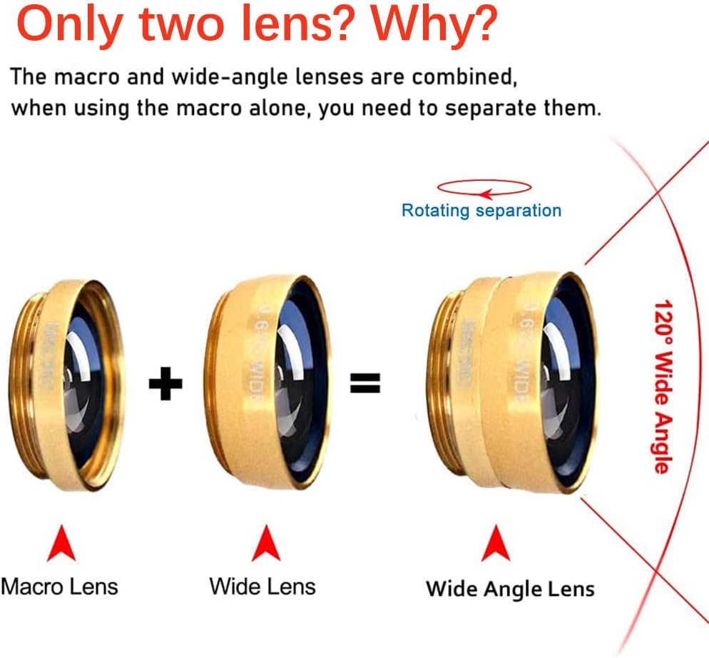 3 in 1 Cell Phone Camera Lens Kit Wide Angle Macro Fisheye Lens Universal(Gold)