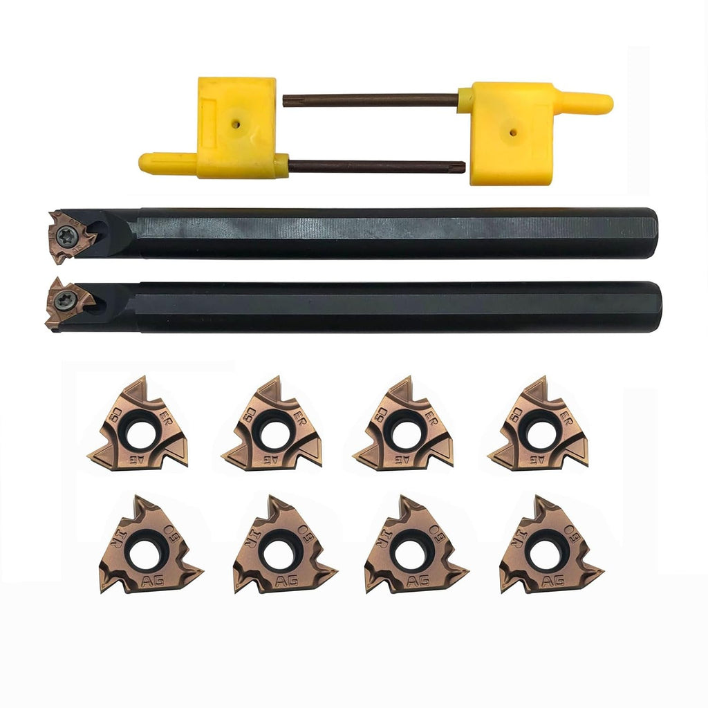Lather Threading Tool Bit Set External Internal Threading Boring Bars Turning Tool Holders with 11IR AG60 16ER 16IR AG60 Carbide Threading Inserts (2pcs Boring Bars + 16ER IR AG60)