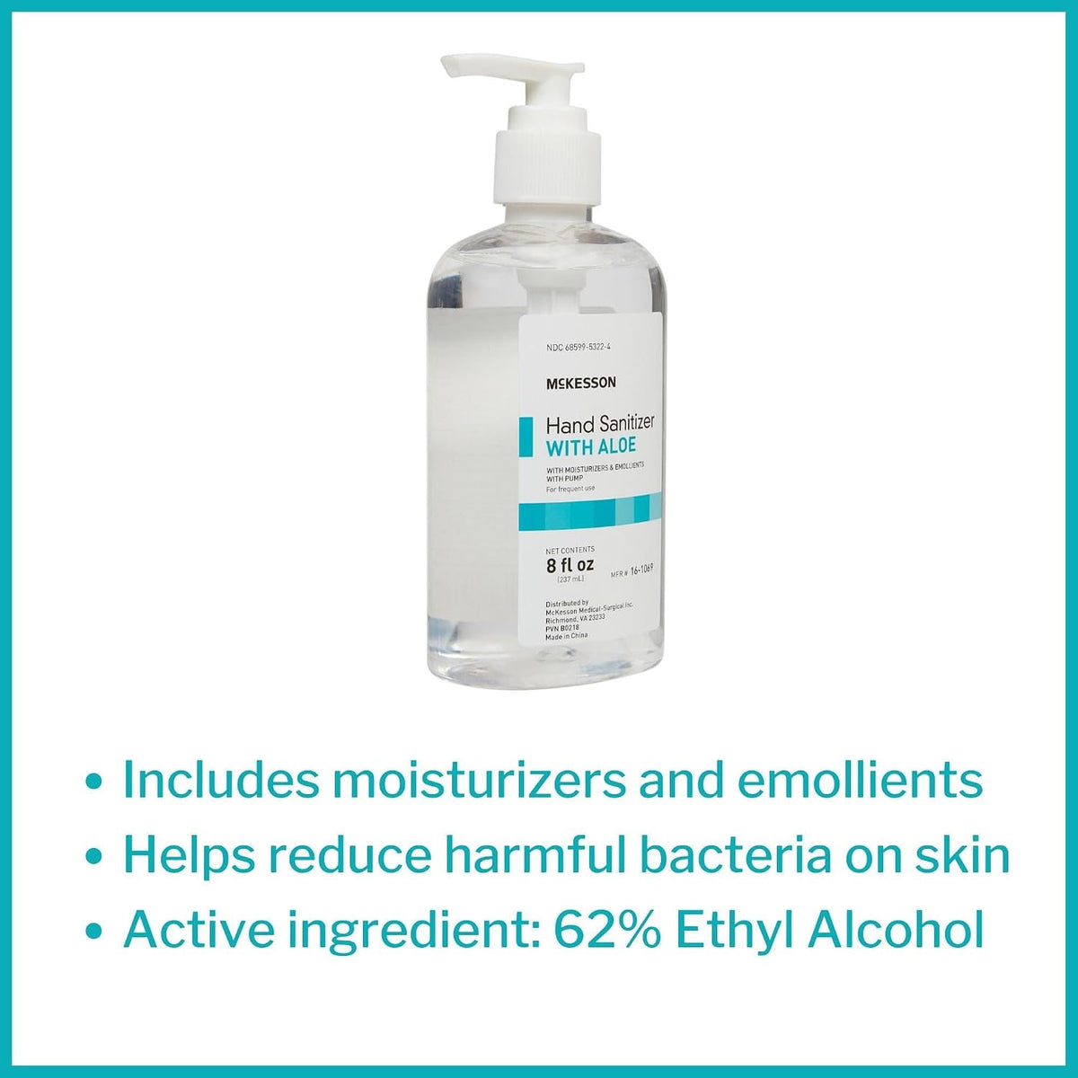 Hand Sanitizer Pump with Aloe, Bulk, 8 oz, 24 ct