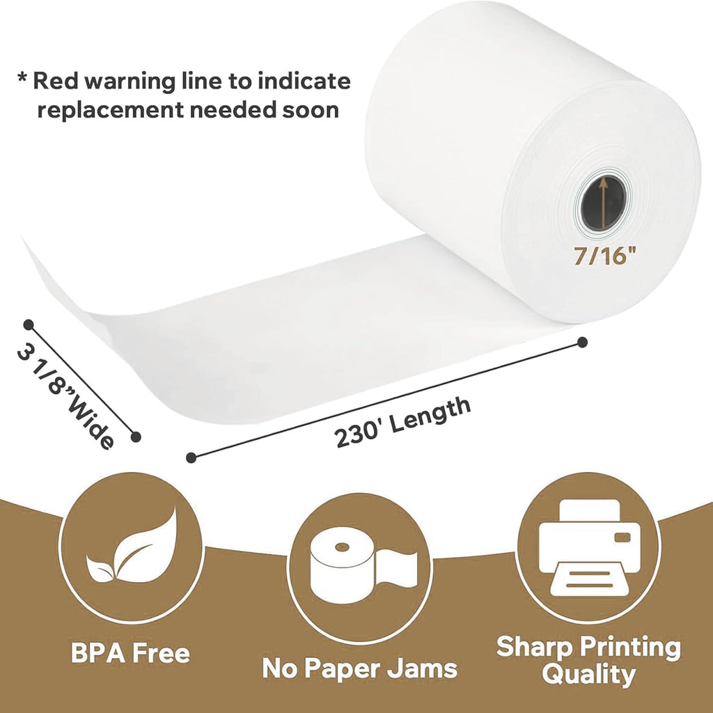 50 Rolls 3 1/8" x 230' Thermal Receipt Paper – Ink-Free, BPA/BPS Free, Compatible with Most POS Printers (3 1/8" x 230')