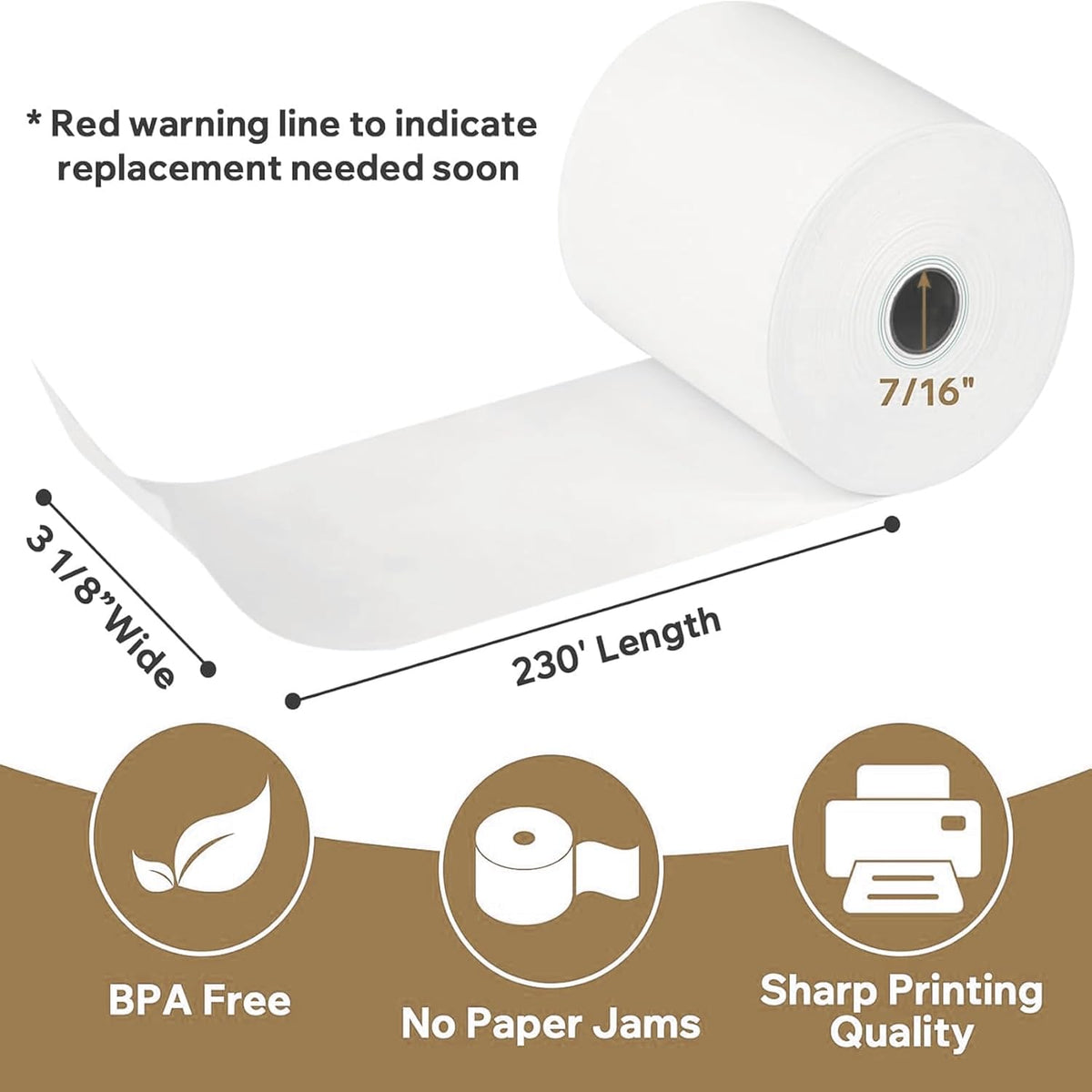 50 Rolls 3 1/8" x 230' Thermal Receipt Paper – Ink-Free, BPA/BPS Free, Compatible with Most POS Printers (3 1/8" x 230')