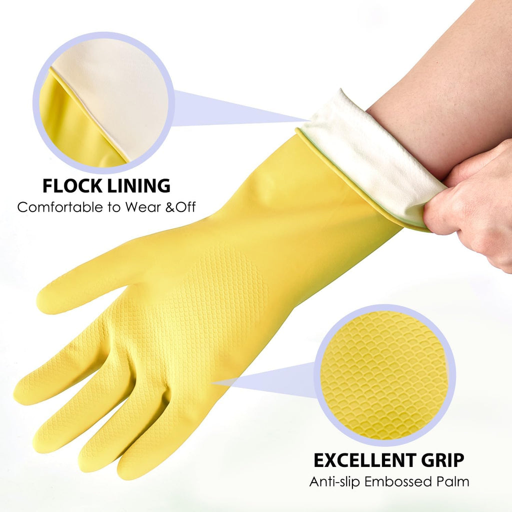 Rubber Kitchen Dishwashing Gloves - 4 Pairs Colorful Reusable Cleaning Gloves for Kitchen Washing Dishes and
