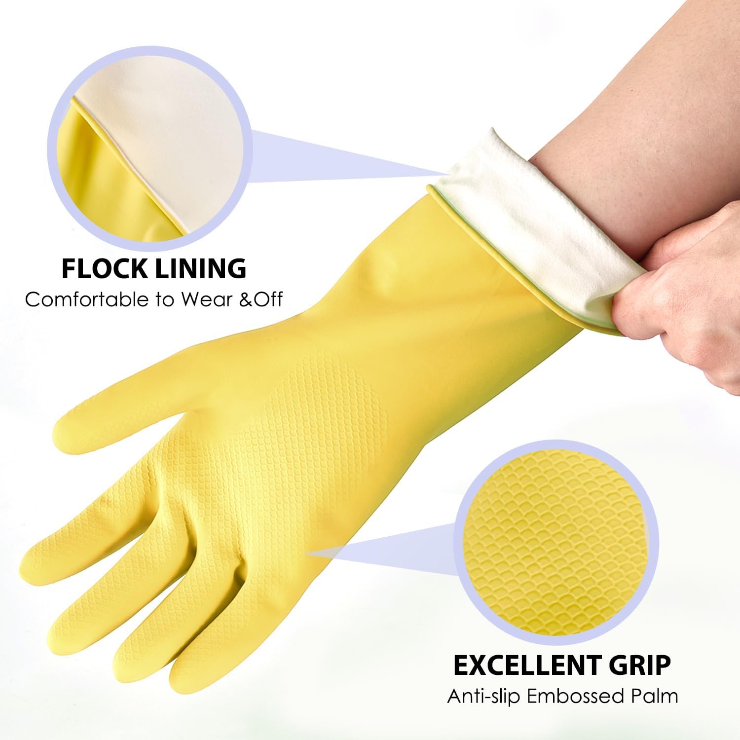 Rubber Kitchen Dishwashing Gloves - 4 Pairs Colorful Reusable Cleaning Gloves for Kitchen Washing Dishes and