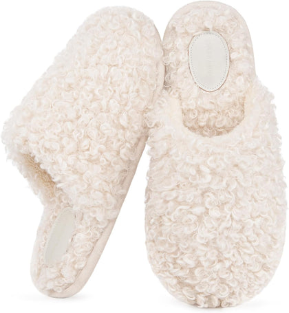 Women's Scuff Slippers Furry Cute Memory Foam House Shoes | Fuzzy,fluffy,furry,warm,curly fabric,memory