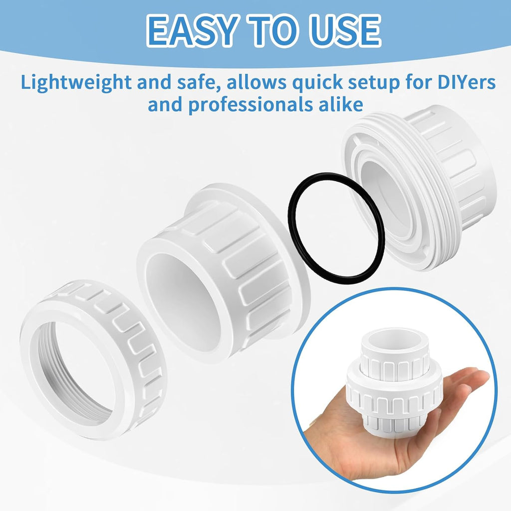 2 Pcs 3/4" PVC Union Pipe Fitting (Socket x Socket), 3/4 inch PVC Slip Union Coupling Adapter Connectors with EPDM O-Ring, Schedule 40