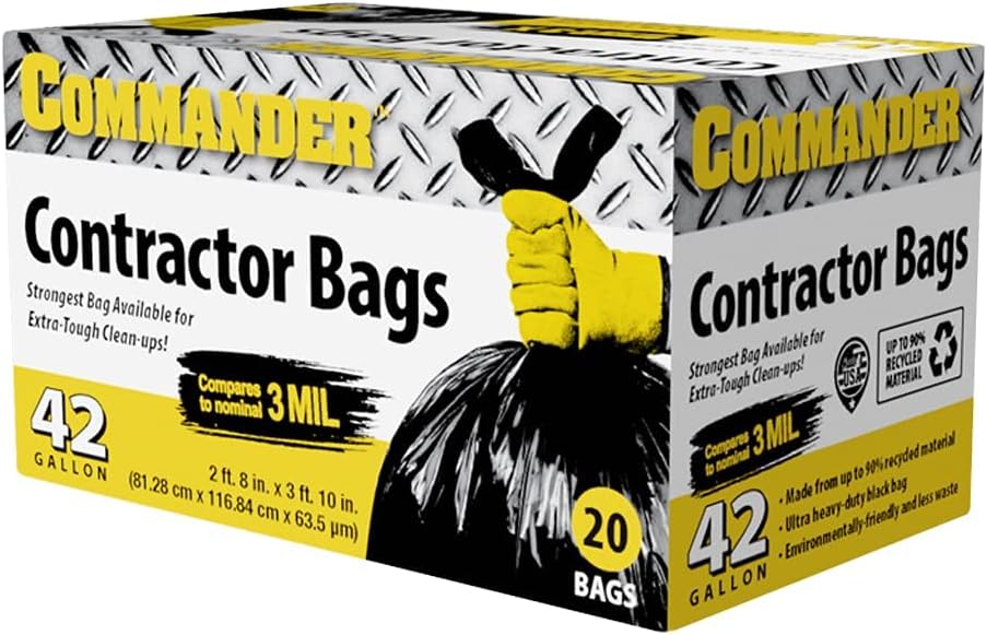 42 Gallon 2.5 MIL Black Heavy Duty Garbage Trash Bags - 32" x 46" - Pack of 20
