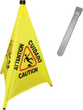 31" Pop-Up Safety Cone with Storage Tube- Multi-Lingual Caution Imprint and Wet Floor Symbol Floor Warning Sign in