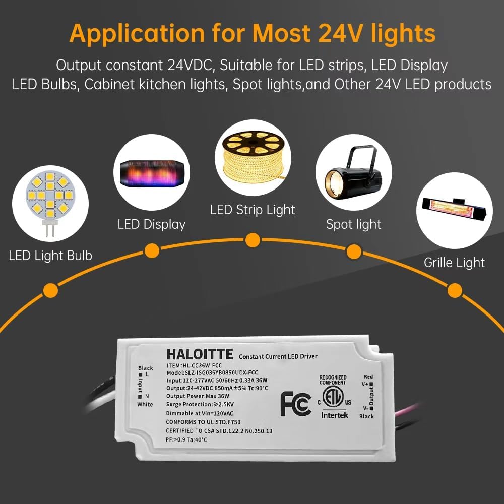 40W Constant Current LED Driver, UL FCC Listed, 1PK