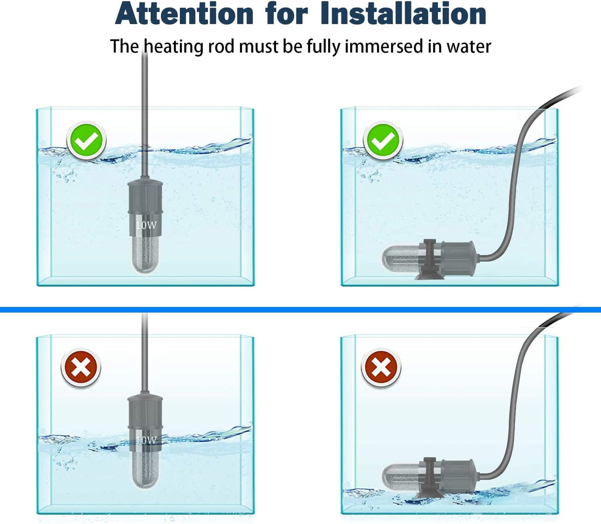 Adjustable Mini Aquarium Heater, 10W for Tanks 1-2 Gallons