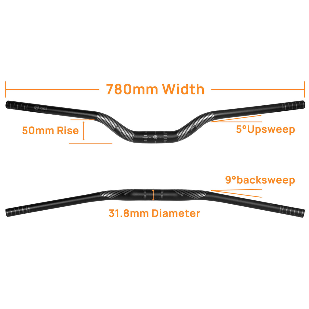 Mountain Bike Riser Handlebar, 31.8mm Diameter MTB Bar
