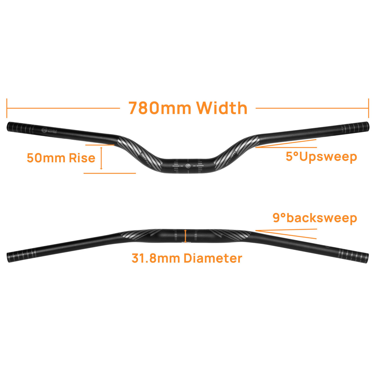 Mountain Bike Riser Handlebar, 31.8mm Diameter MTB Bar