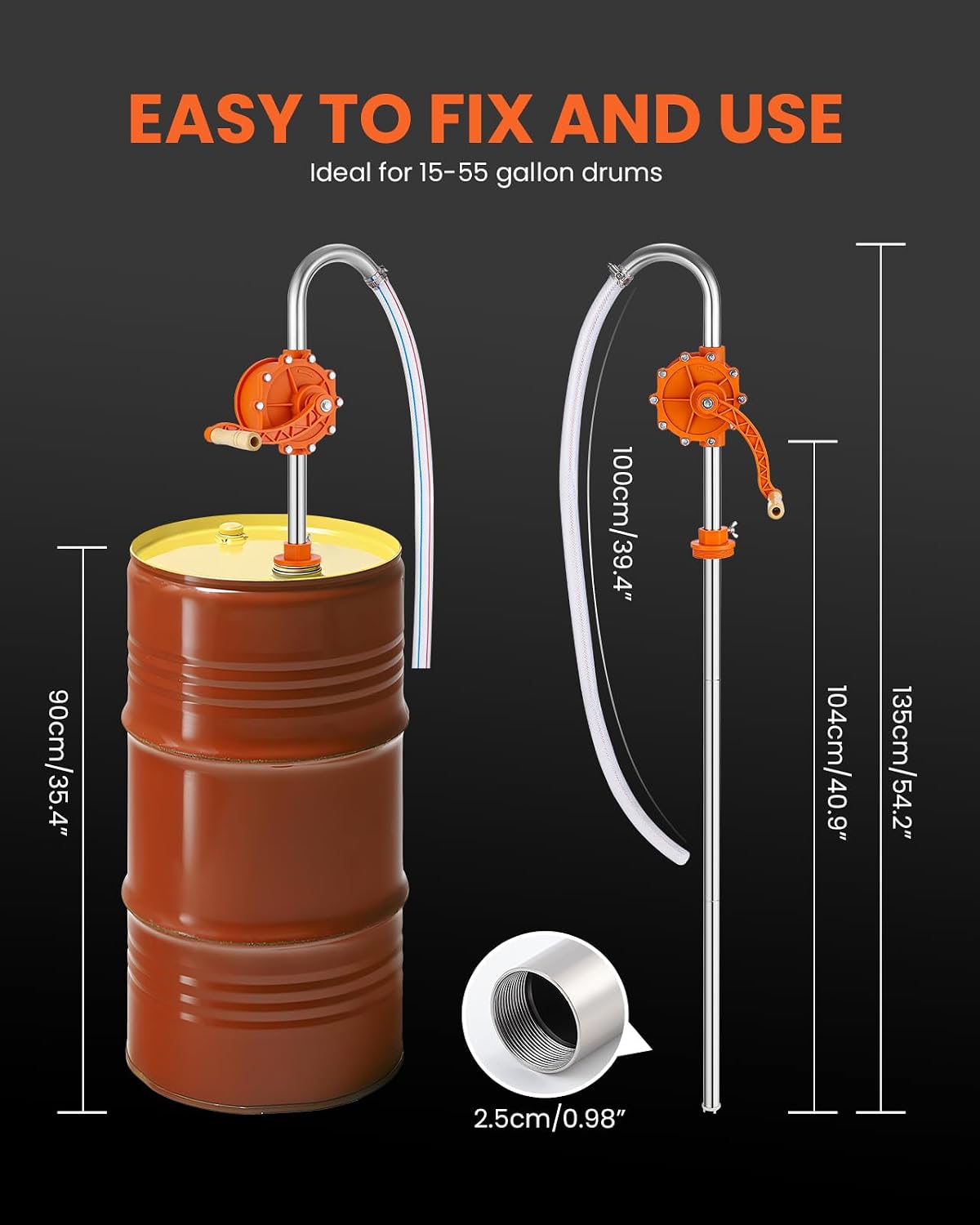 Poafamx 55 Gallon Manual Drum Pump, 304 Stainless Steel Barrel Pump