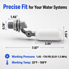 2 Pack 1/2 Inch Straight Thread Auto Fill Float Valve, Automatic Water Level Control Valve with 225° Adjustable Arm for Water Tank, Pond, Chicken Waterer, Livestock Trough
