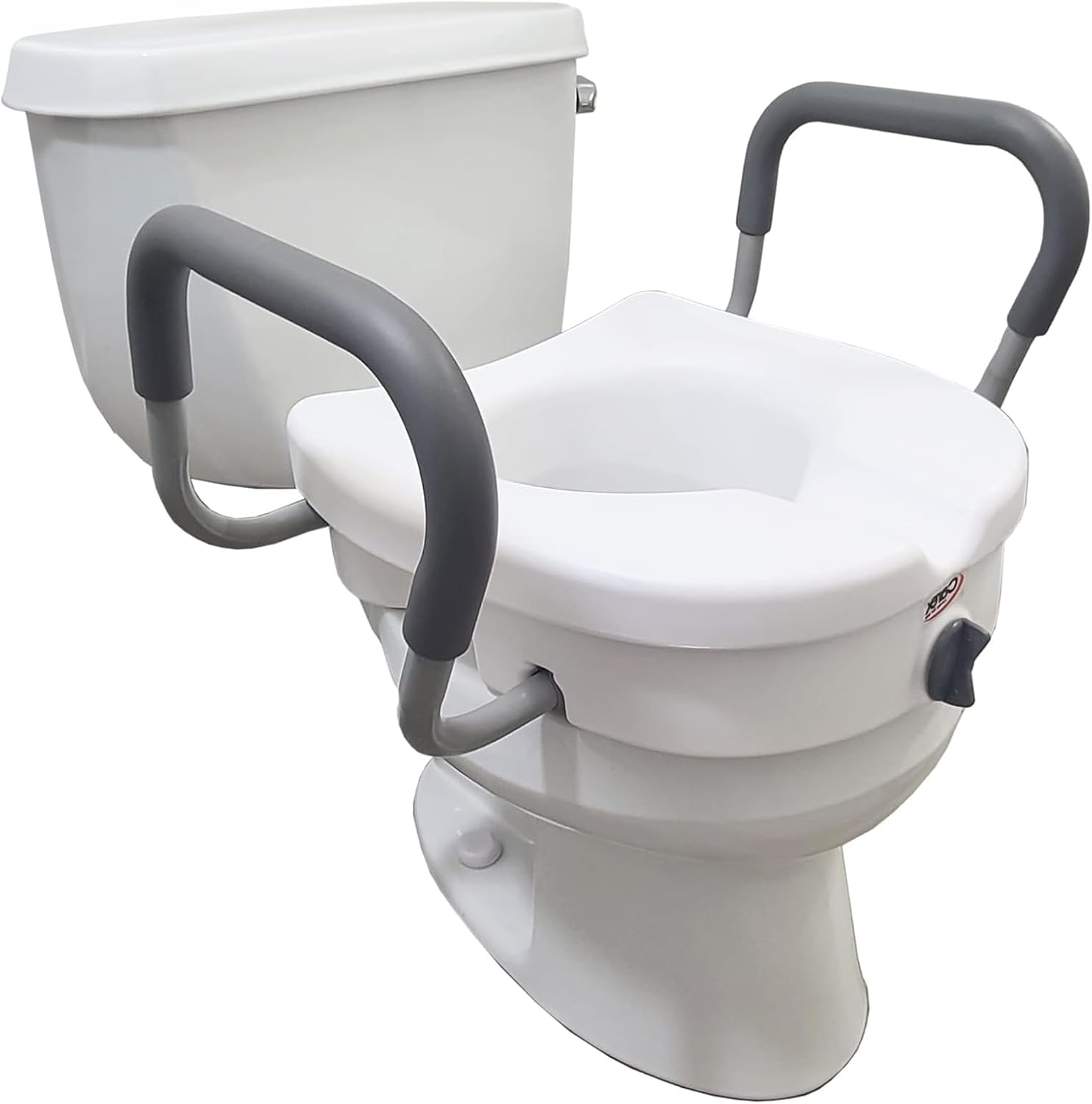 E-Z Lock Raised Toilet Seat With Handles, 5" Toilet Seat Riser with Arms, Handicap Raised Toilet Seat For Seniors and