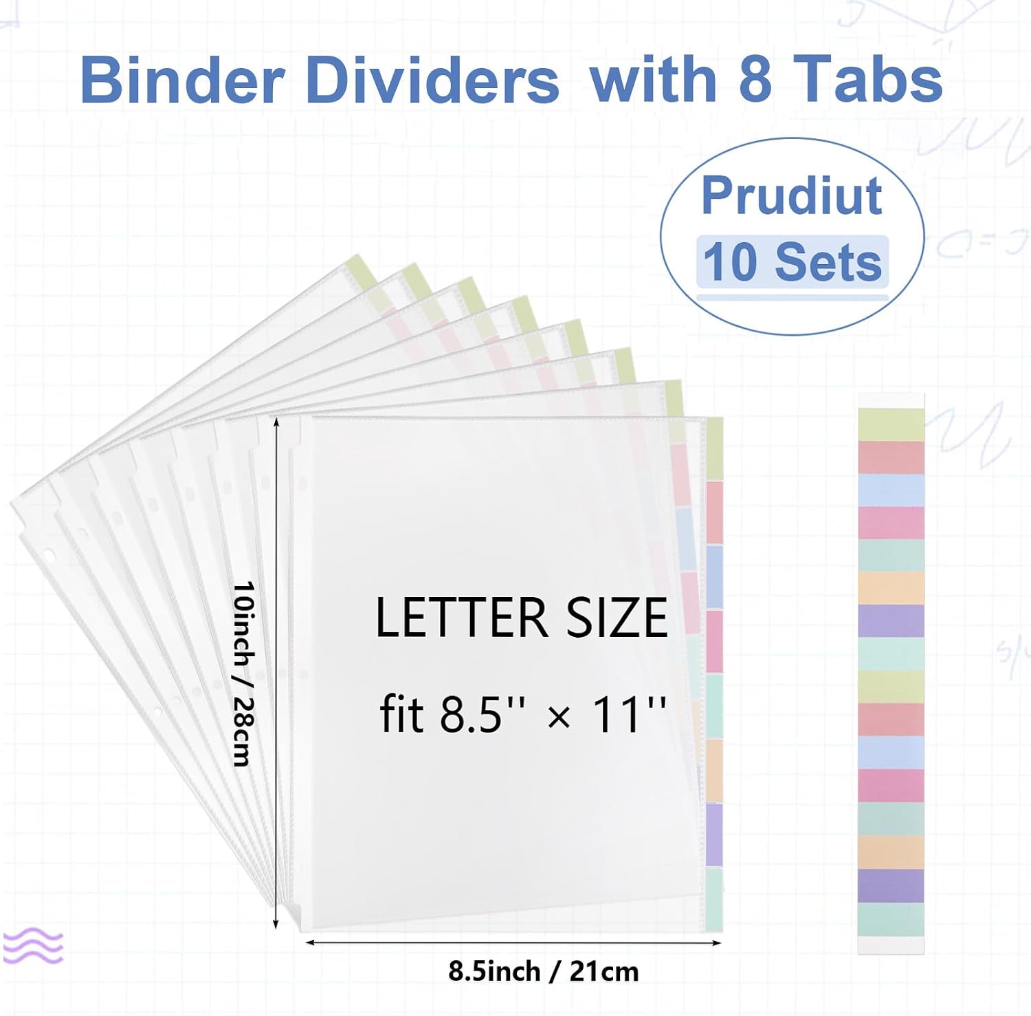10 Sets 80Pcs Clear Sheet Protector Sleeves, Plastic 3 Ring Binder Dividers | 8.5 x 11 Inch Binder Sleeves with 8 Tab