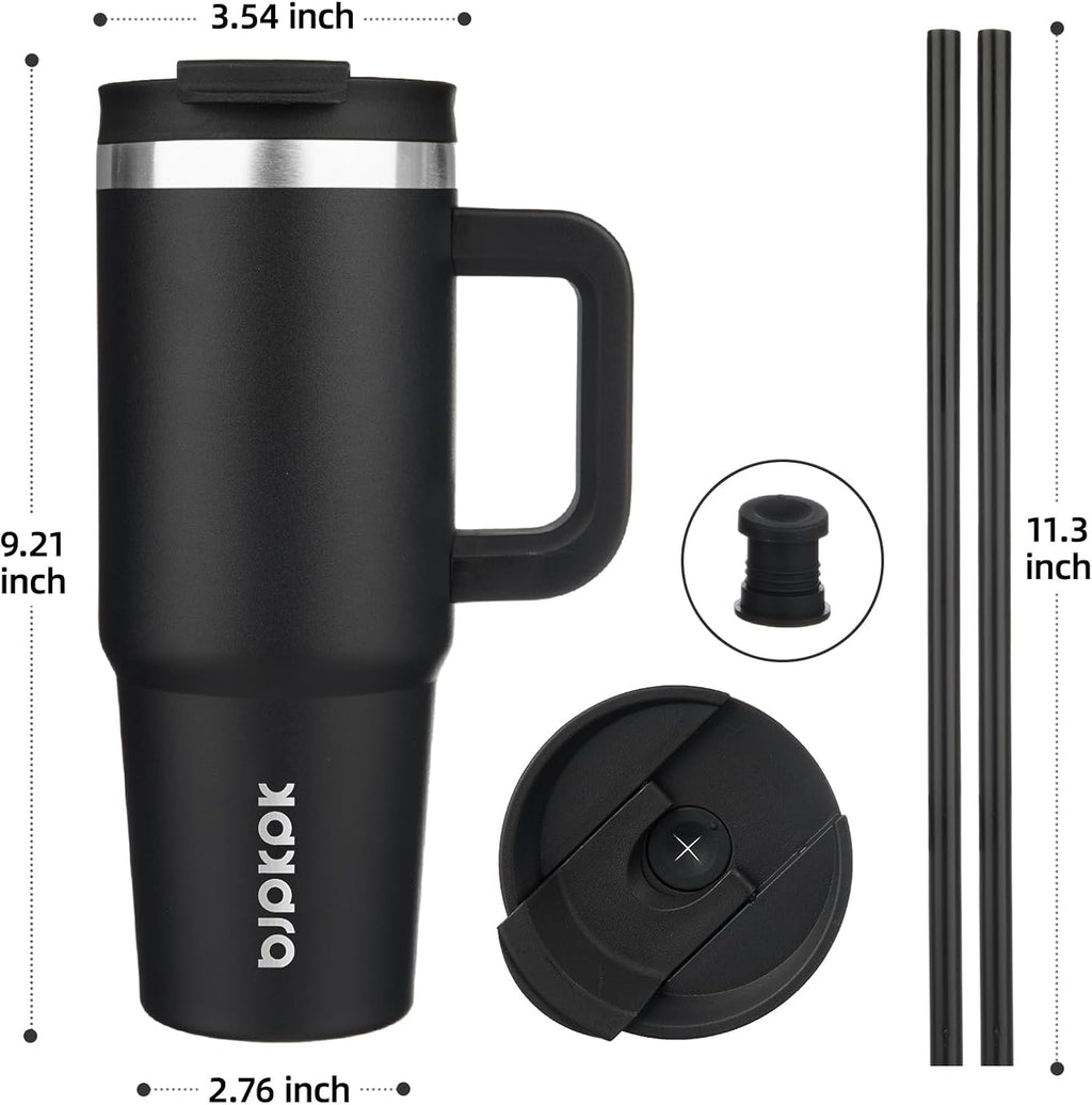 30 oz Insulated Tumbler with Handle & Straw, Stainless Steel | Double Wall Vacuum Insulation, Leak Proof, BPA Free