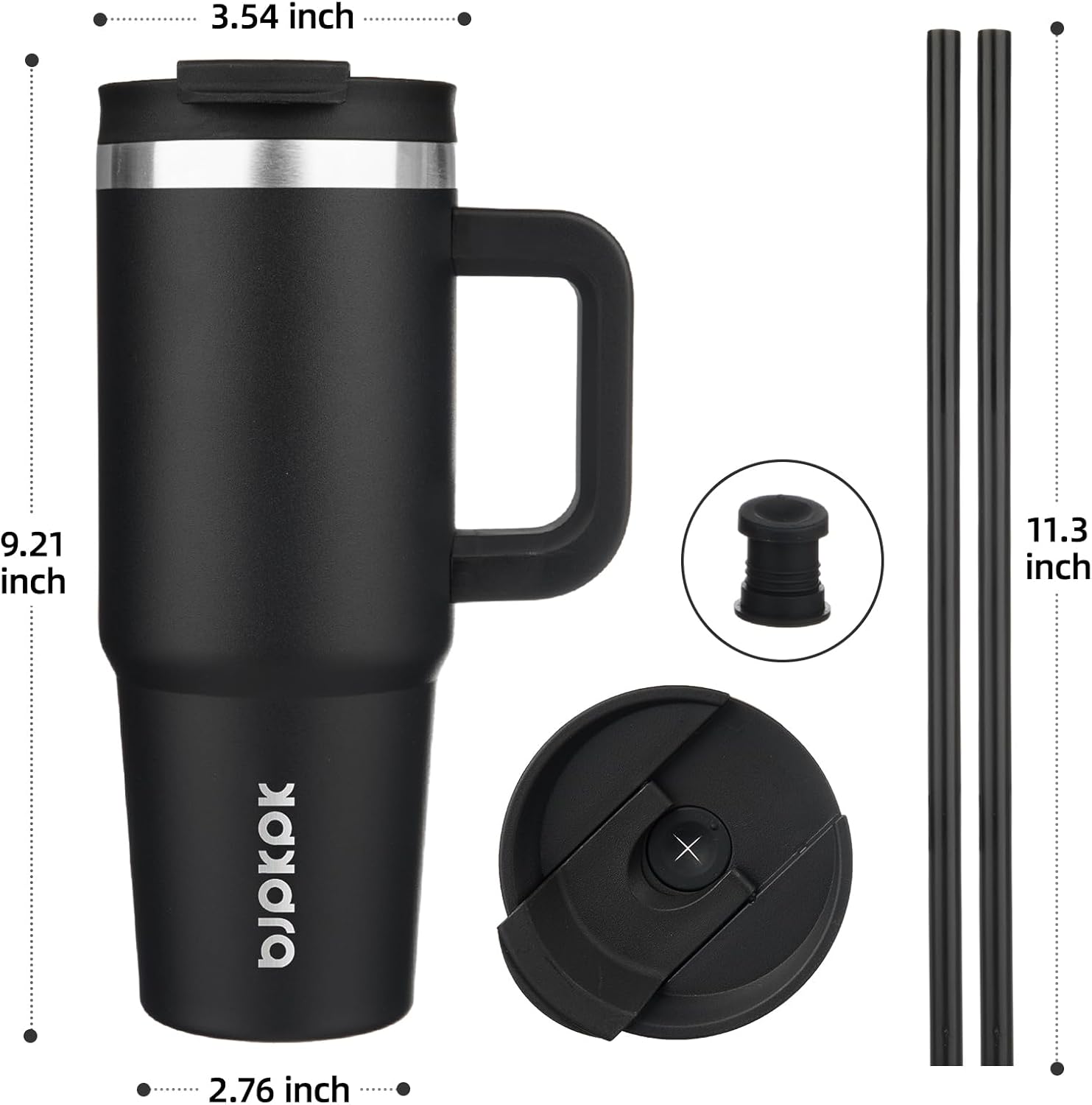 30 oz Insulated Tumbler with Handle & Straw, Stainless Steel | Double Wall Vacuum Insulation, Leak Proof, BPA Free